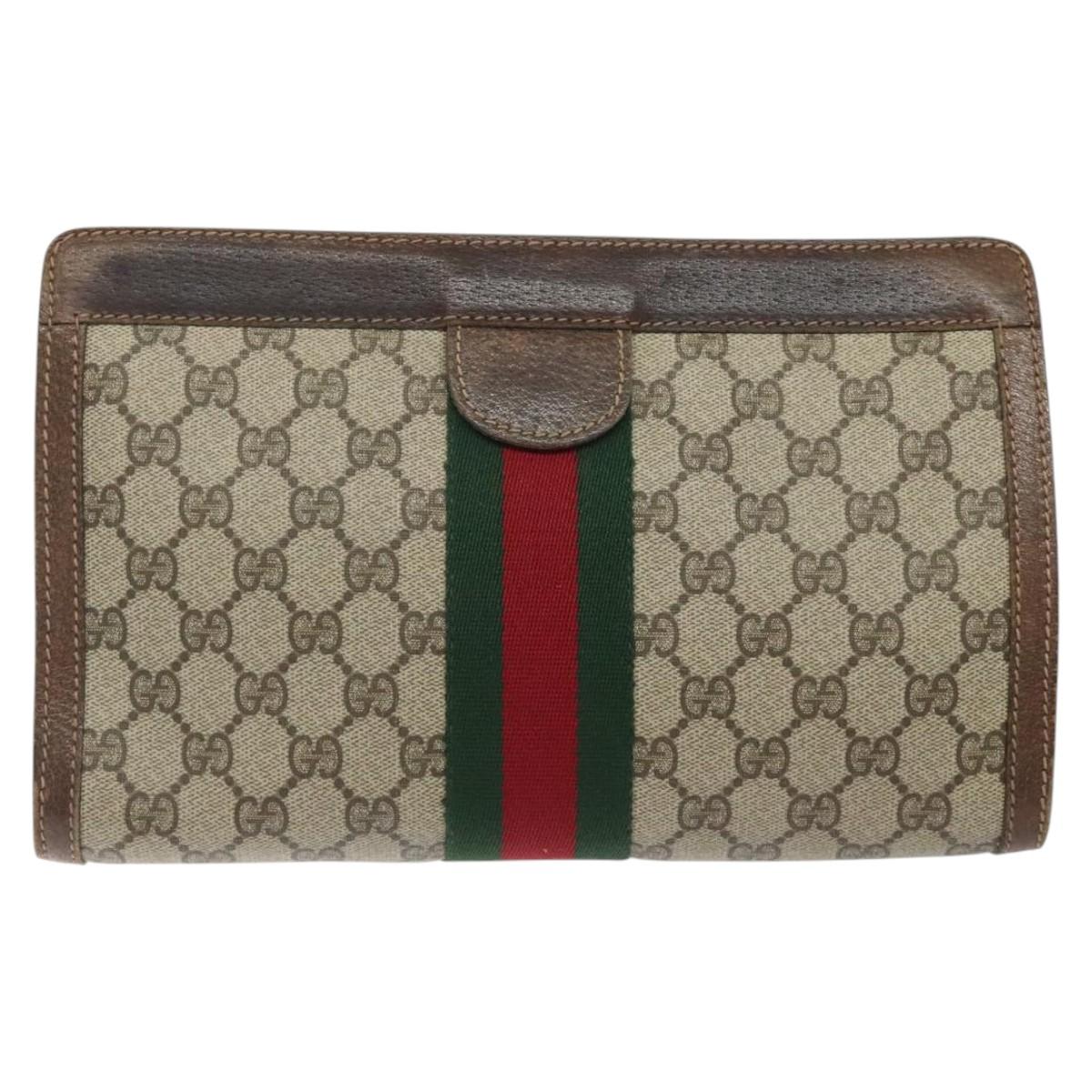 GUCCI GG Supreme Web Sherry Line Clutch Bag PVC Beige 41 014 2125 28 Auth 124275
