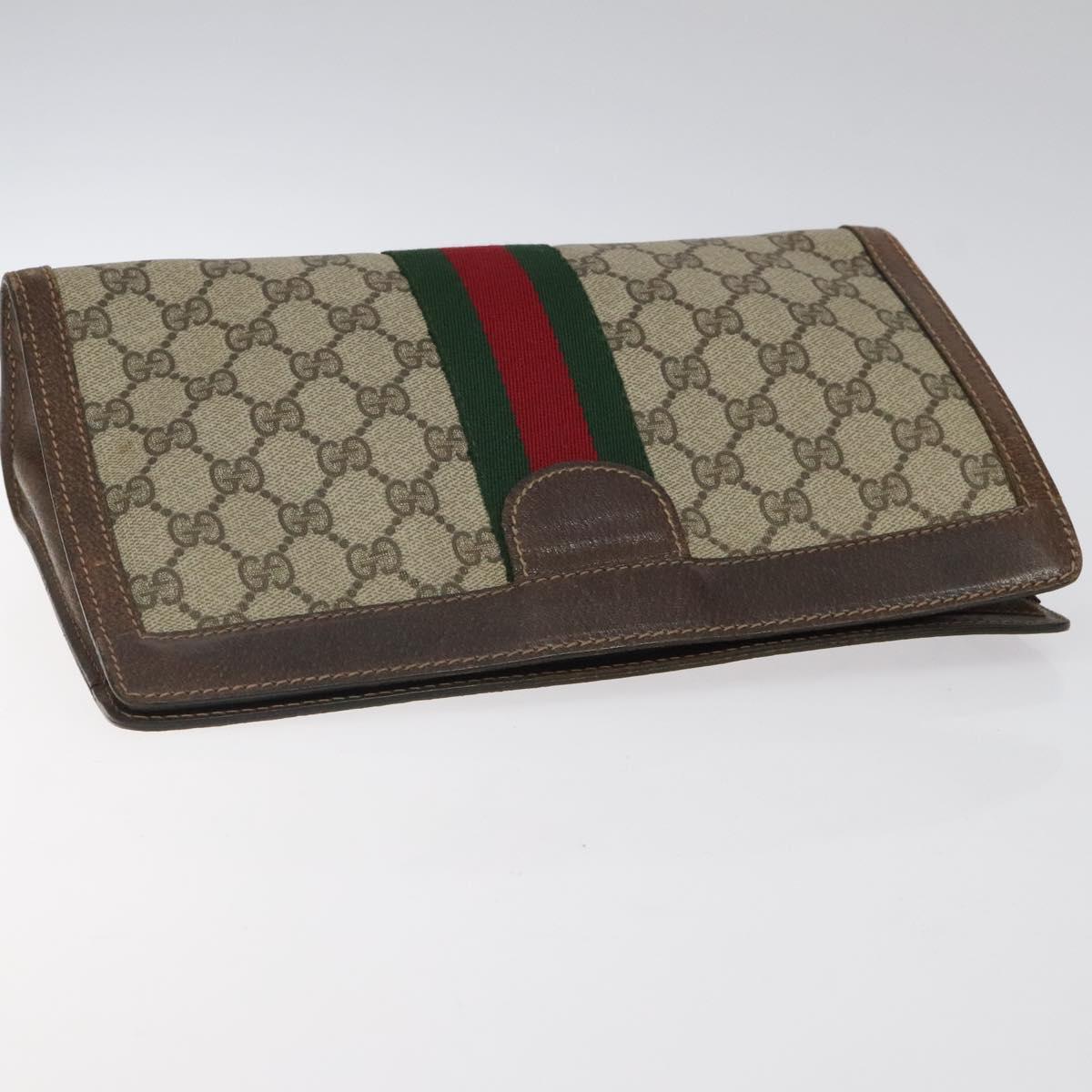 GUCCI GG Supreme Web Sherry Line Clutch Bag PVC Beige 41 014 2125 28 Auth 124275