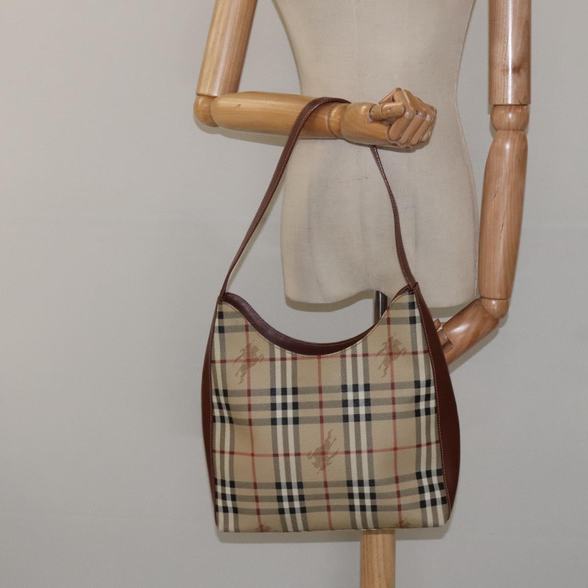 BURBERRY Nova Check Shoulder Bag PVC Beige Auth 124279