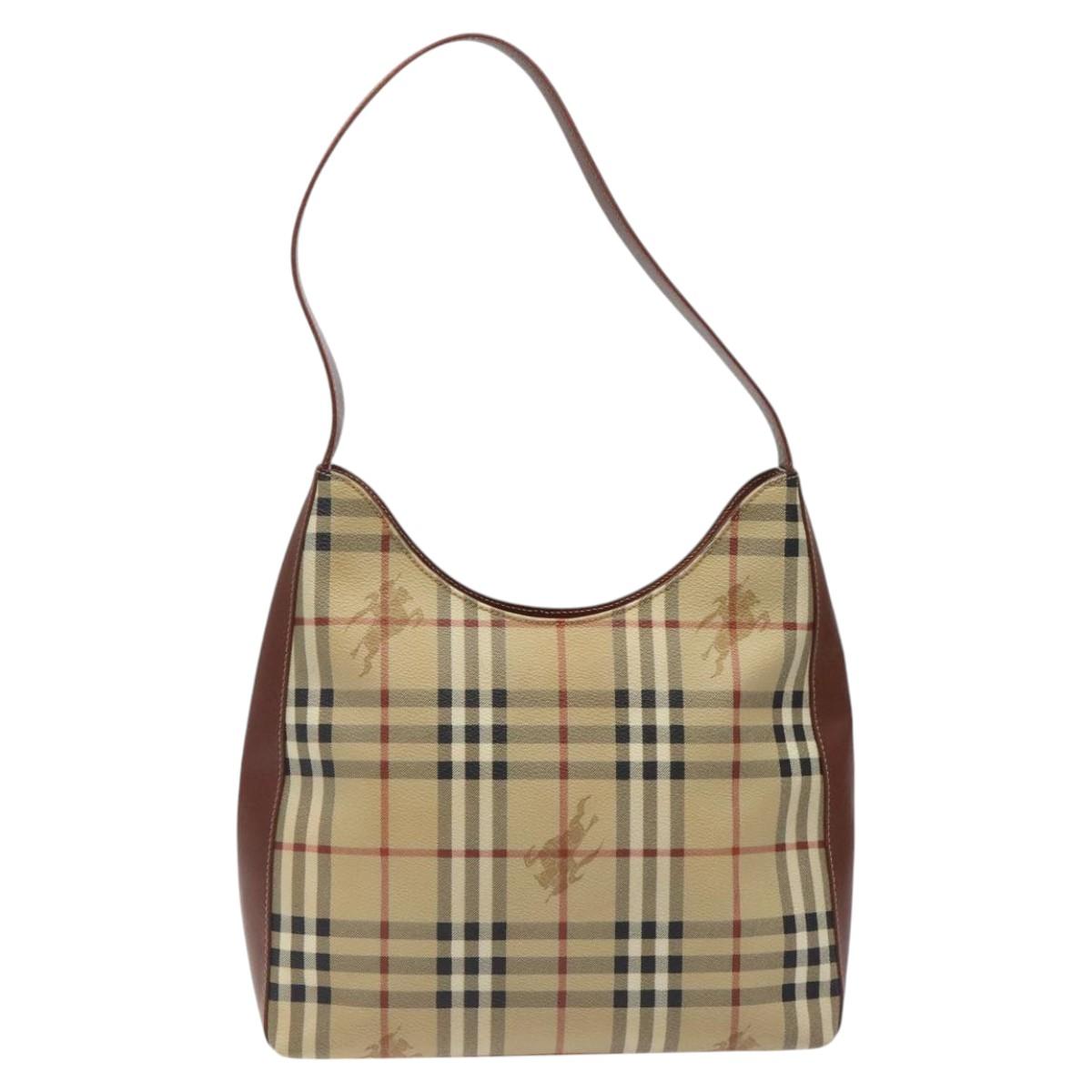 BURBERRY Nova Check Shoulder Bag PVC Beige Auth 124279