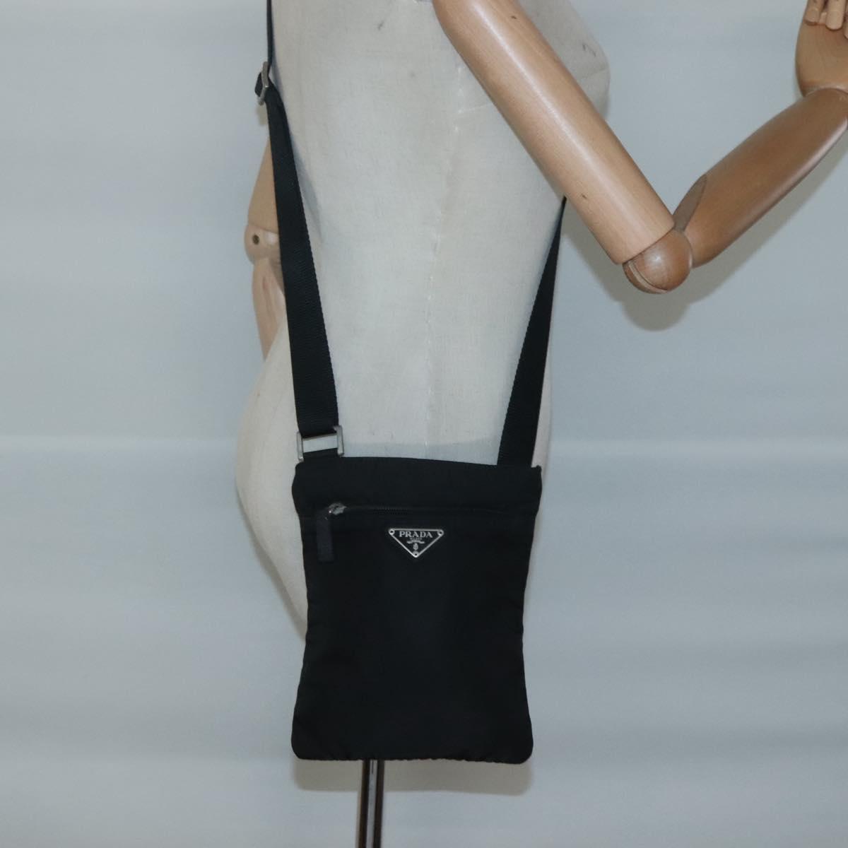 PRADA Shoulder Bag Nylon Black Silver Auth 124290