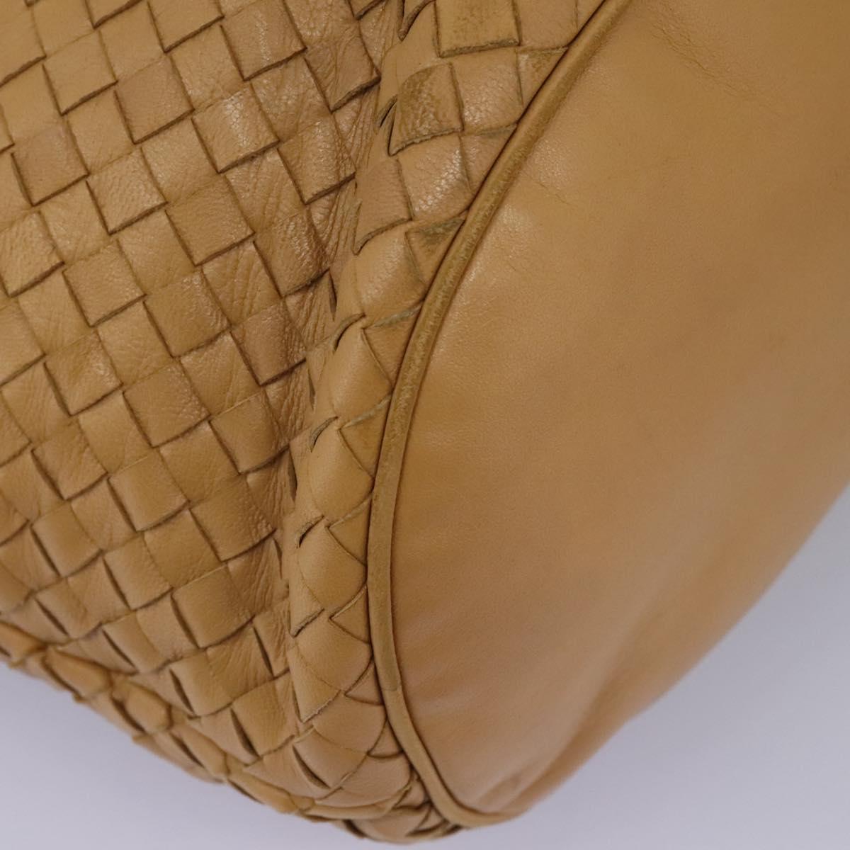 BOTTEGA VENETA INTRECCIATO Shoulder Bag Leather Beige Gold Auth 124293