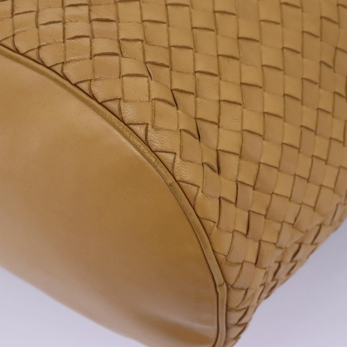 BOTTEGA VENETA INTRECCIATO Shoulder Bag Leather Beige Gold Auth 124293