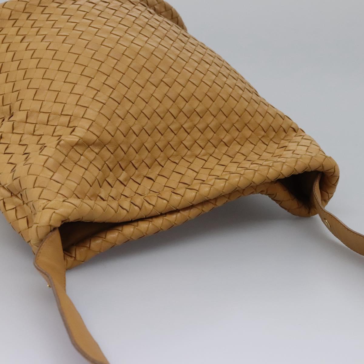 BOTTEGA VENETA INTRECCIATO Shoulder Bag Leather Beige Gold Auth 124293