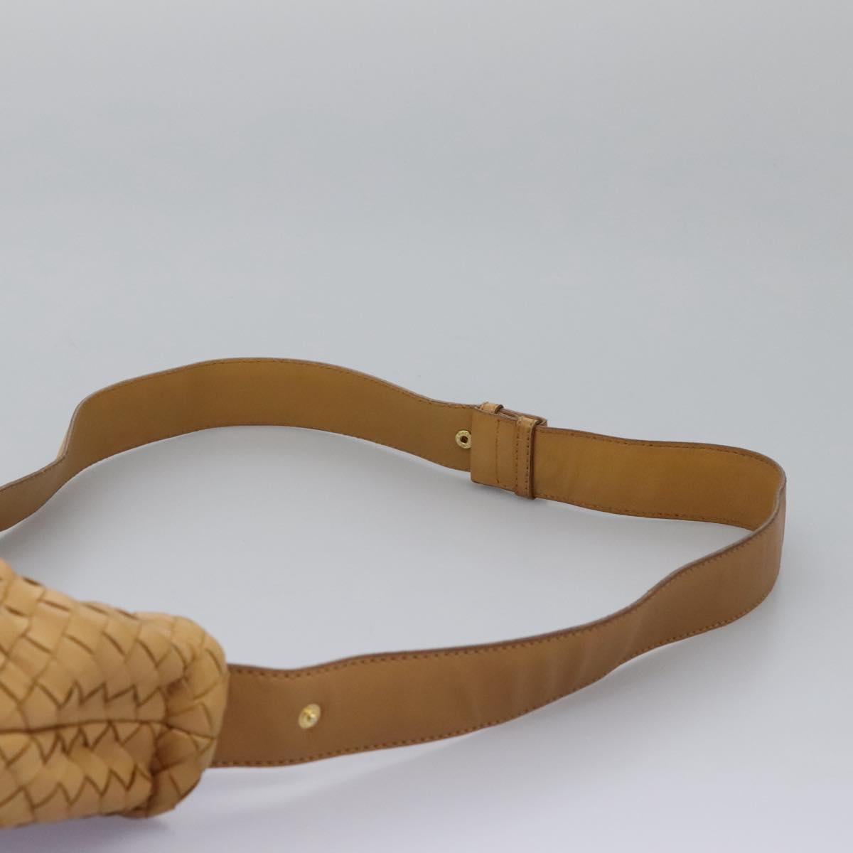 BOTTEGA VENETA INTRECCIATO Shoulder Bag Leather Beige Gold Auth 124293