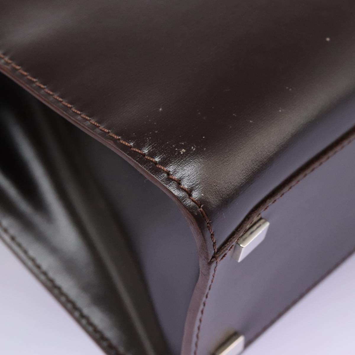 CELINE Hand Bag Leather 2way Dark Brown Gold Auth 124296