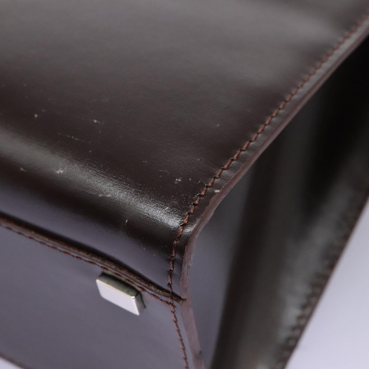 CELINE Hand Bag Leather 2way Dark Brown Gold Auth 124296