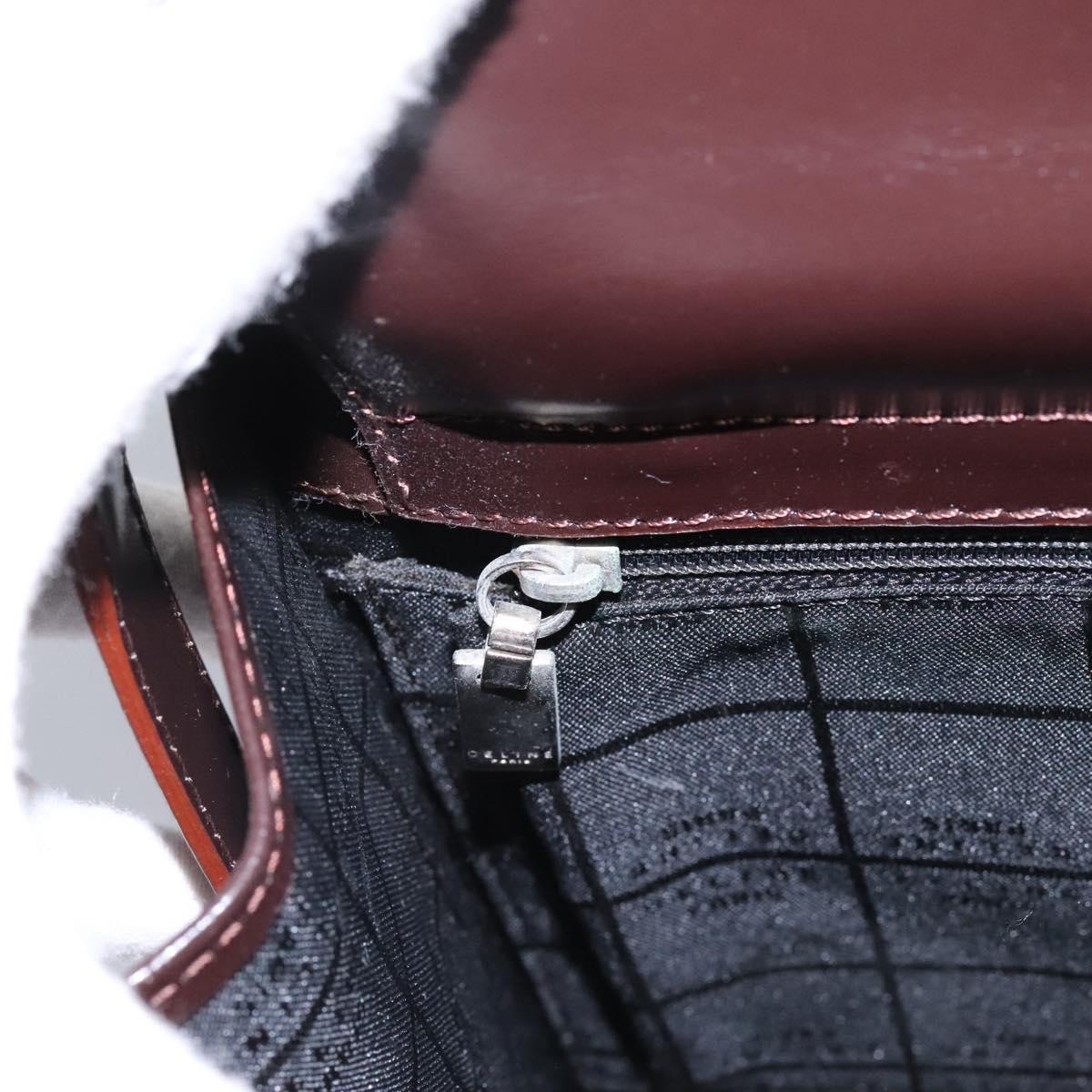 CELINE Hand Bag Leather 2way Dark Brown Gold Auth 124296