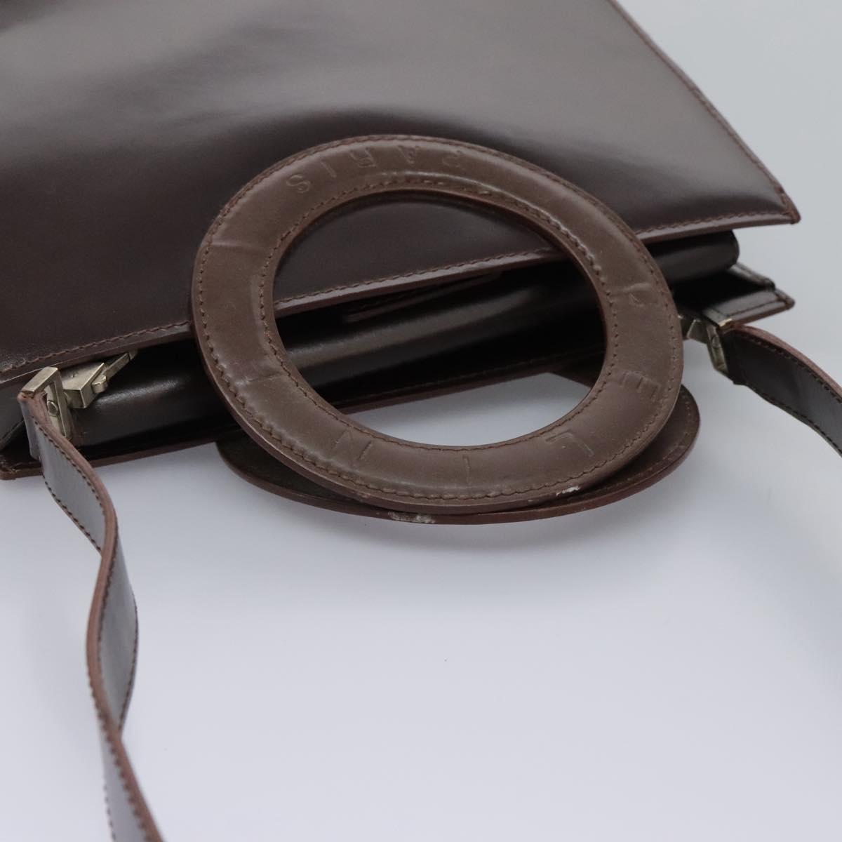 CELINE Hand Bag Leather 2way Dark Brown Gold Auth 124296