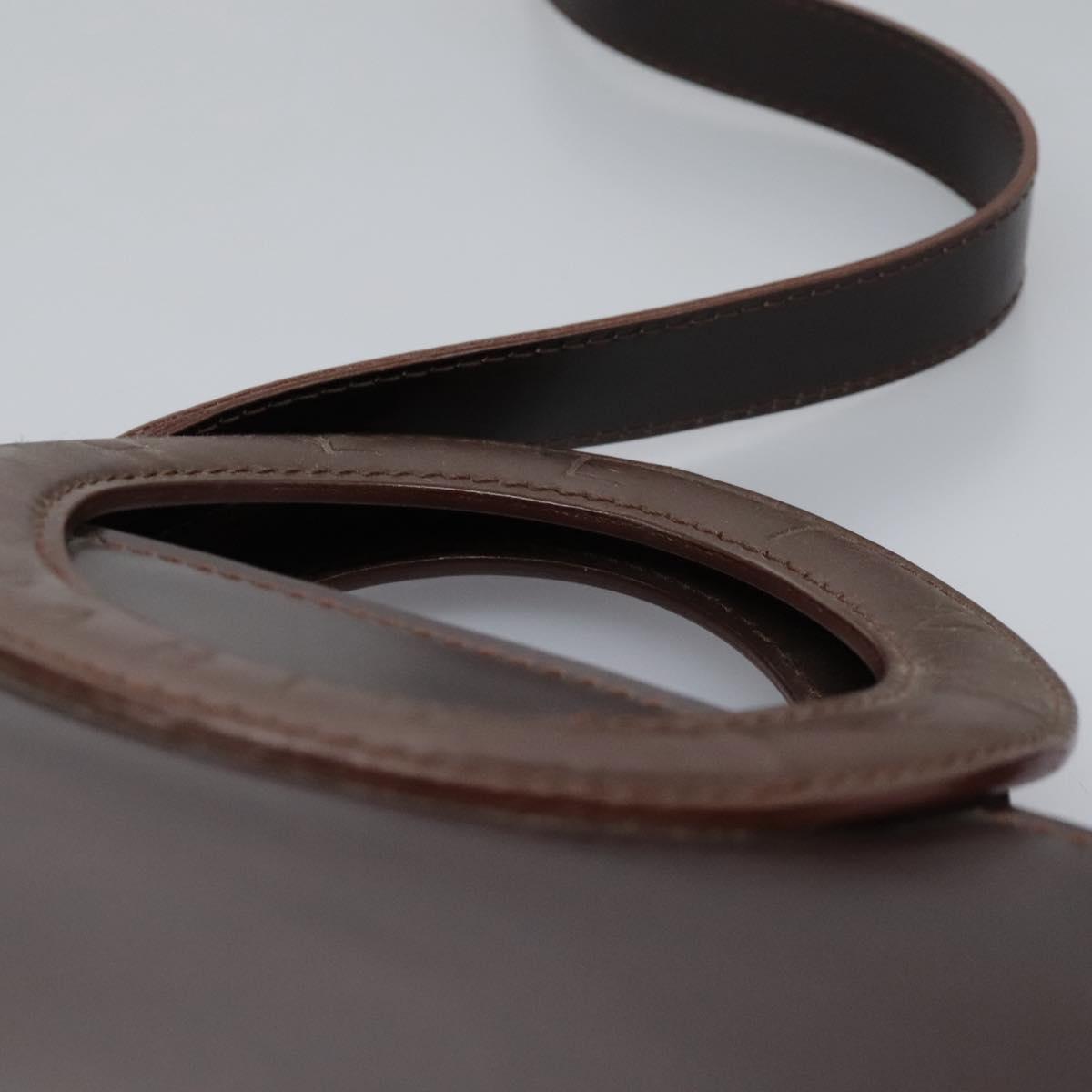 CELINE Hand Bag Leather 2way Dark Brown Gold Auth 124296