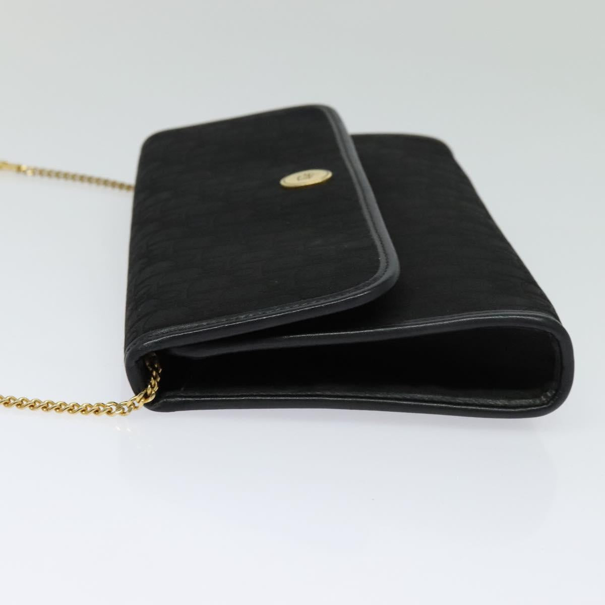 Christian Dior Trotter Canvas Chain Shoulder Bag Black Gold Auth 124297