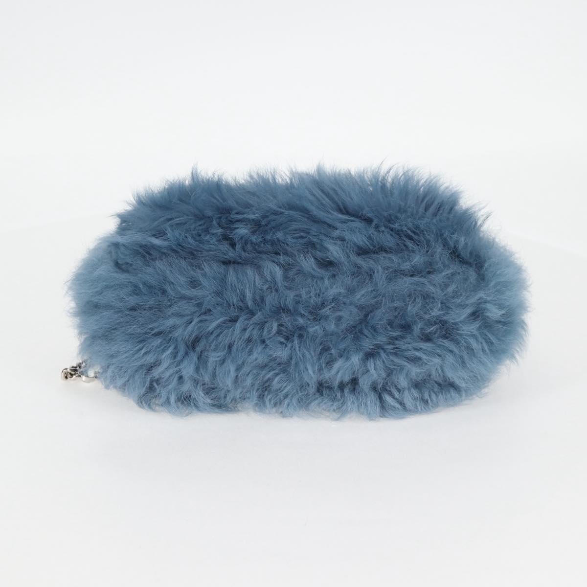 Miu Miu Chain Shoulder Bag Fur Blue Silver 5BD046 Auth 124300M