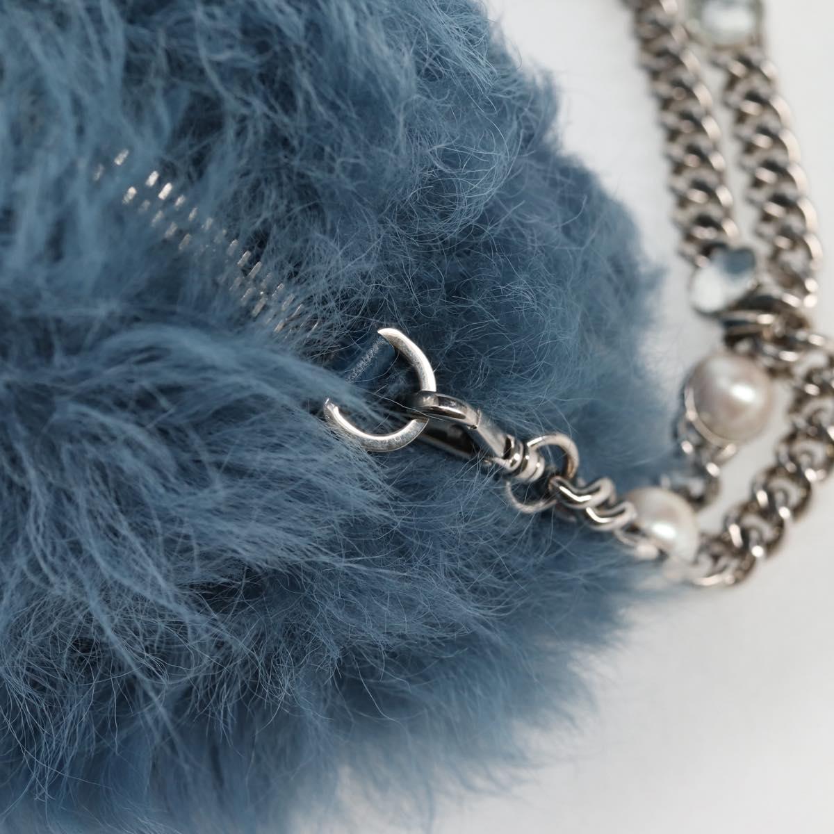 Miu Miu Chain Shoulder Bag Fur Blue Silver 5BD046 Auth 124300M