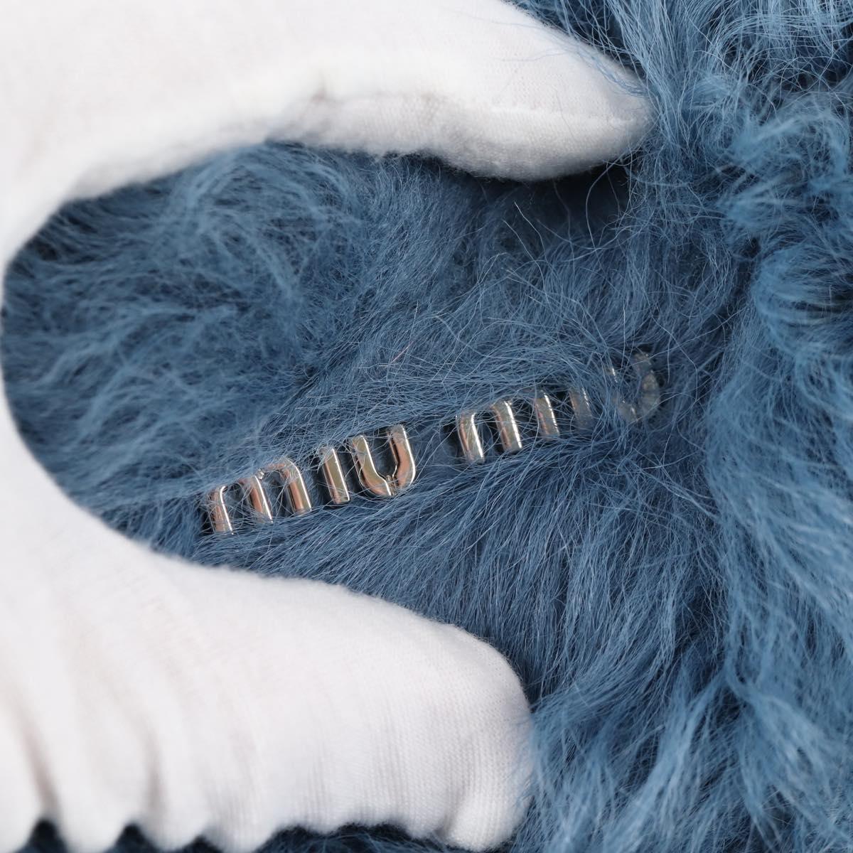 Miu Miu Chain Shoulder Bag Fur Blue Silver 5BD046 Auth 124300M