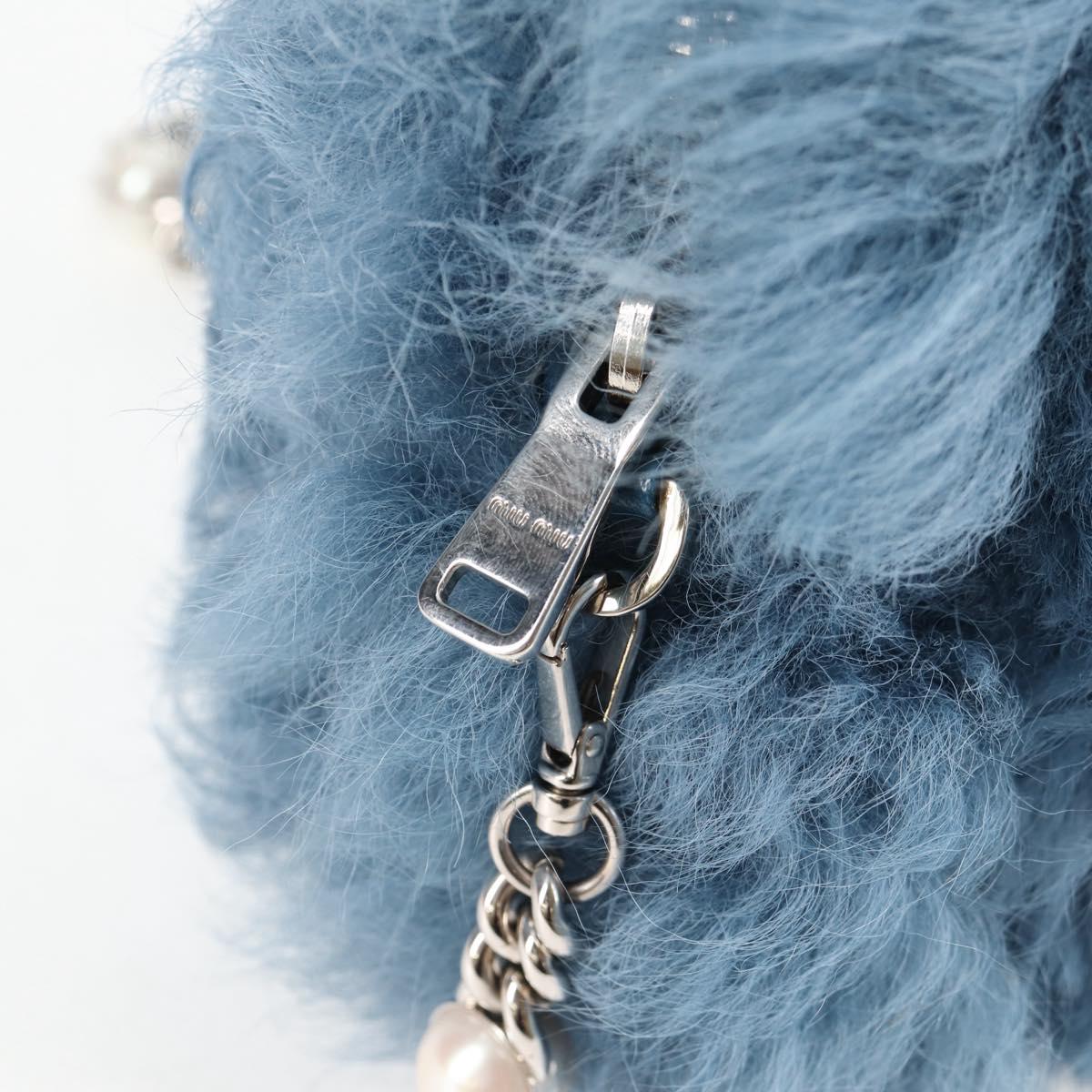 Miu Miu Chain Shoulder Bag Fur Blue Silver 5BD046 Auth 124300M