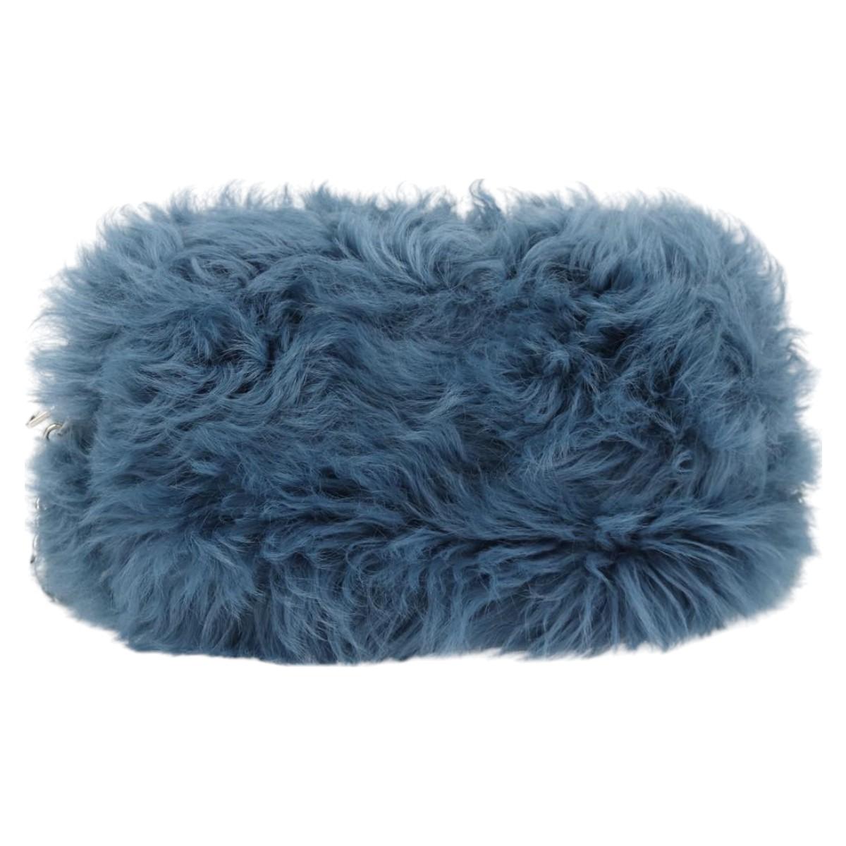 Miu Miu Chain Shoulder Bag Fur Blue Silver 5BD046 Auth 124300SAM