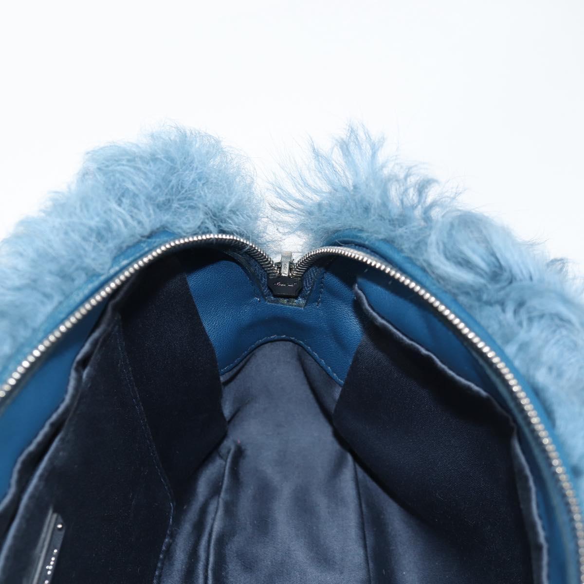 Miu Miu Chain Shoulder Bag Fur Blue Silver 5BD046 Auth 124300M