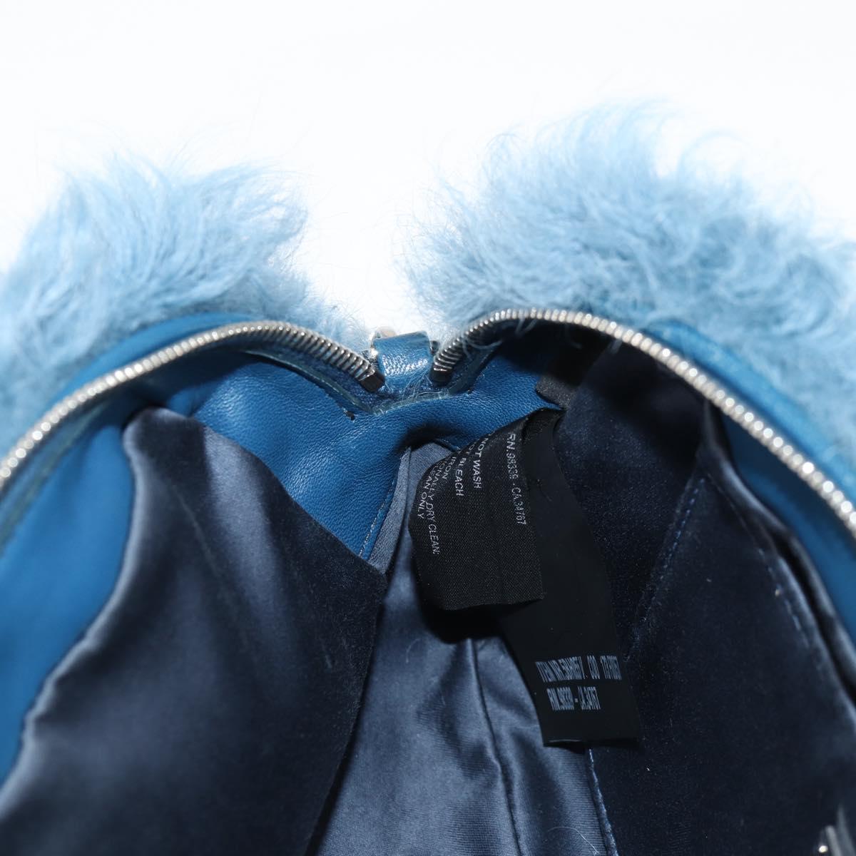 Miu Miu Chain Shoulder Bag Fur Blue Silver 5BD046 Auth 124300SAM