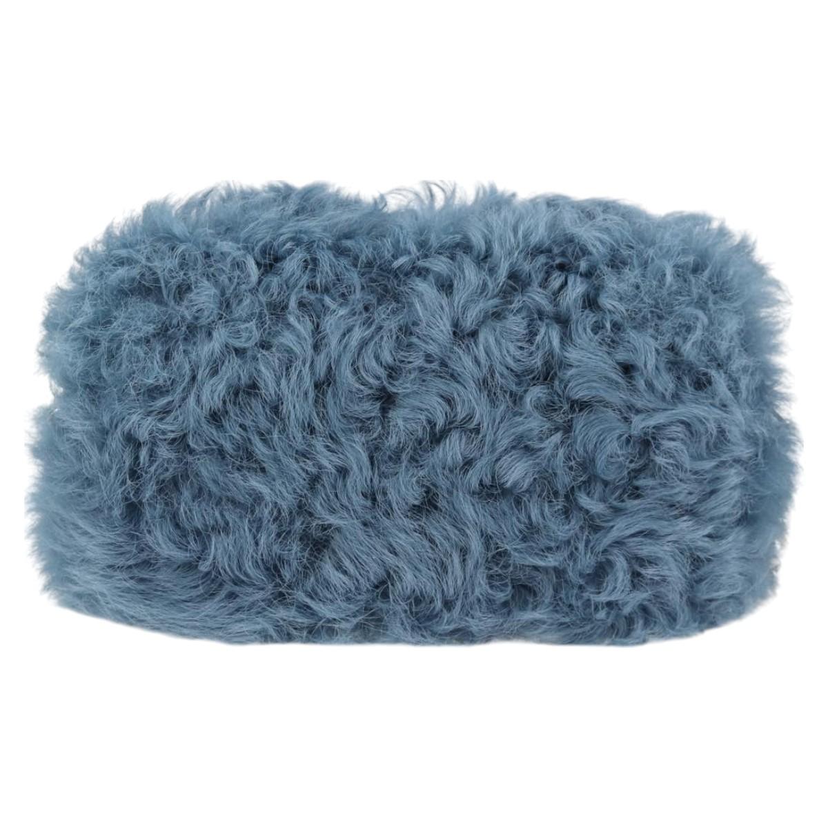 Miu Miu Chain Shoulder Bag Fur Blue Silver 5BD046 Auth 124300M