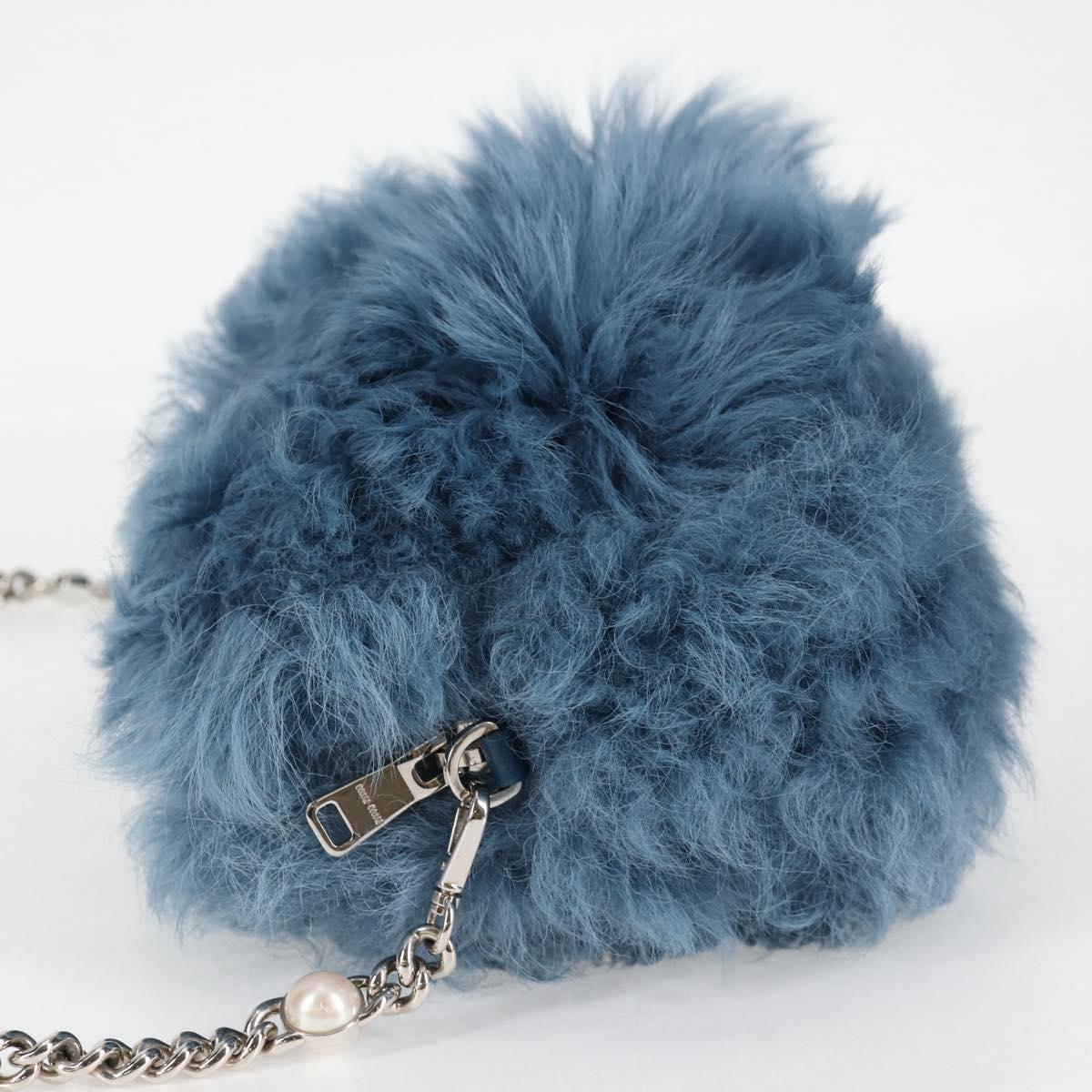 Miu Miu Chain Shoulder Bag Fur Blue Silver 5BD046 Auth 124300SAM