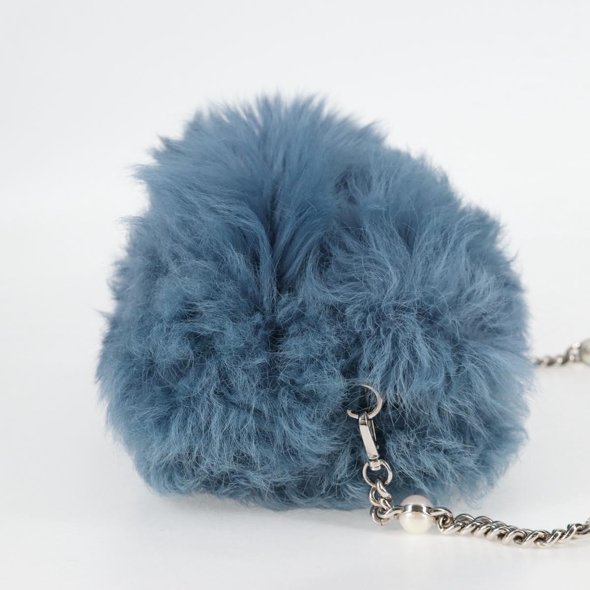 Miu Miu Chain Shoulder Bag Fur Blue Silver 5BD046 Auth 124300M