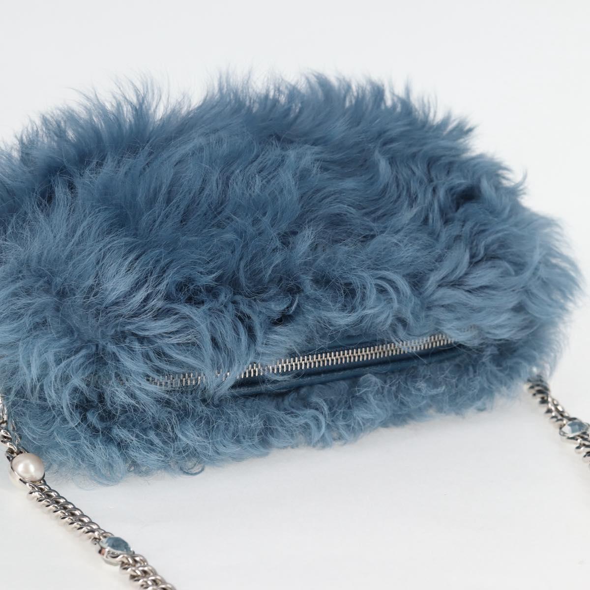 Miu Miu Chain Shoulder Bag Fur Blue Silver 5BD046 Auth 124300SAM