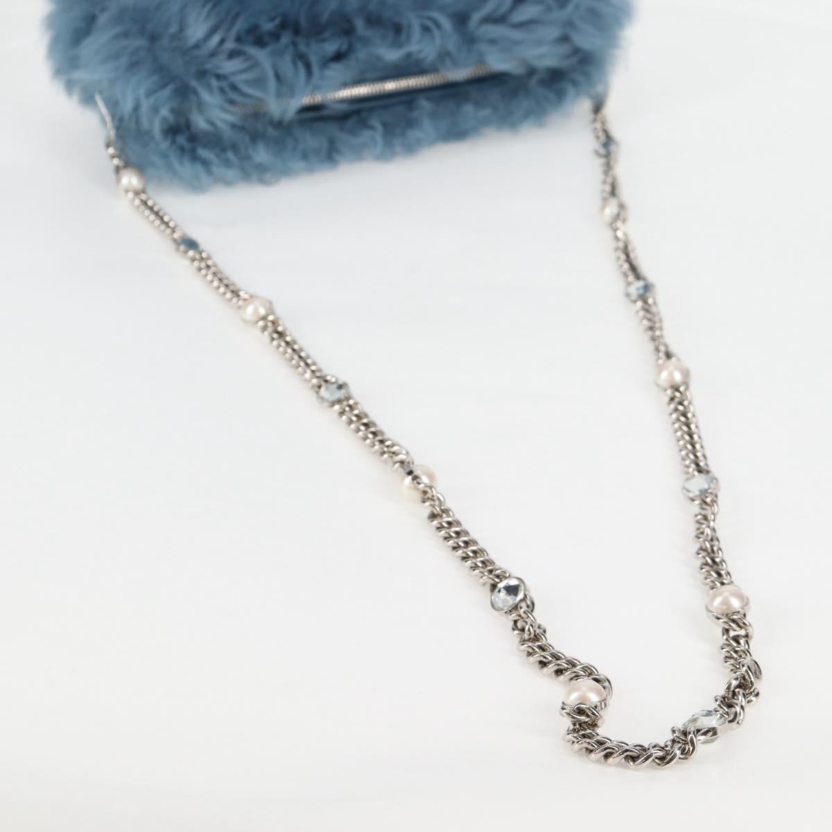 Miu Miu Chain Shoulder Bag Fur Blue Silver 5BD046 Auth 124300M