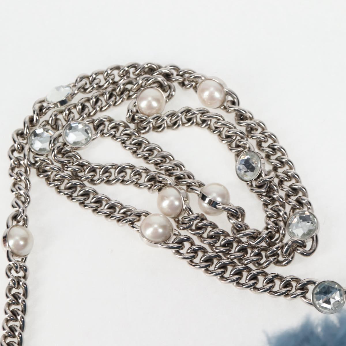 Miu Miu Chain Shoulder Bag Fur Blue Silver 5BD046 Auth 124300M