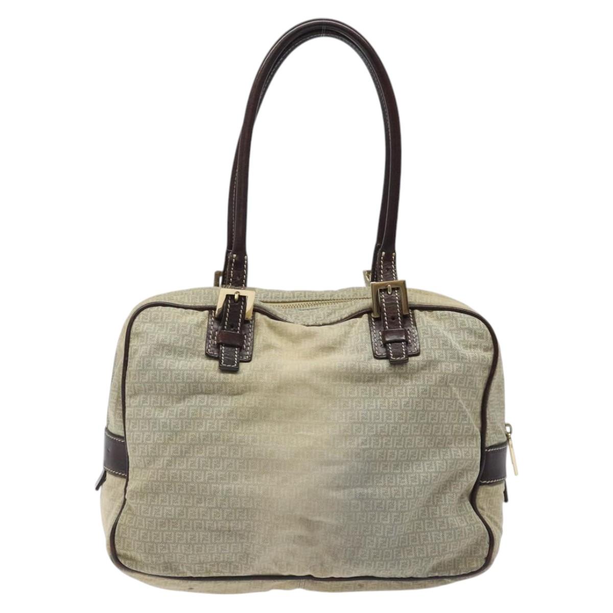 FENDI Zucchino Canvas Shoulder Bag Blue Gold Auth 124324