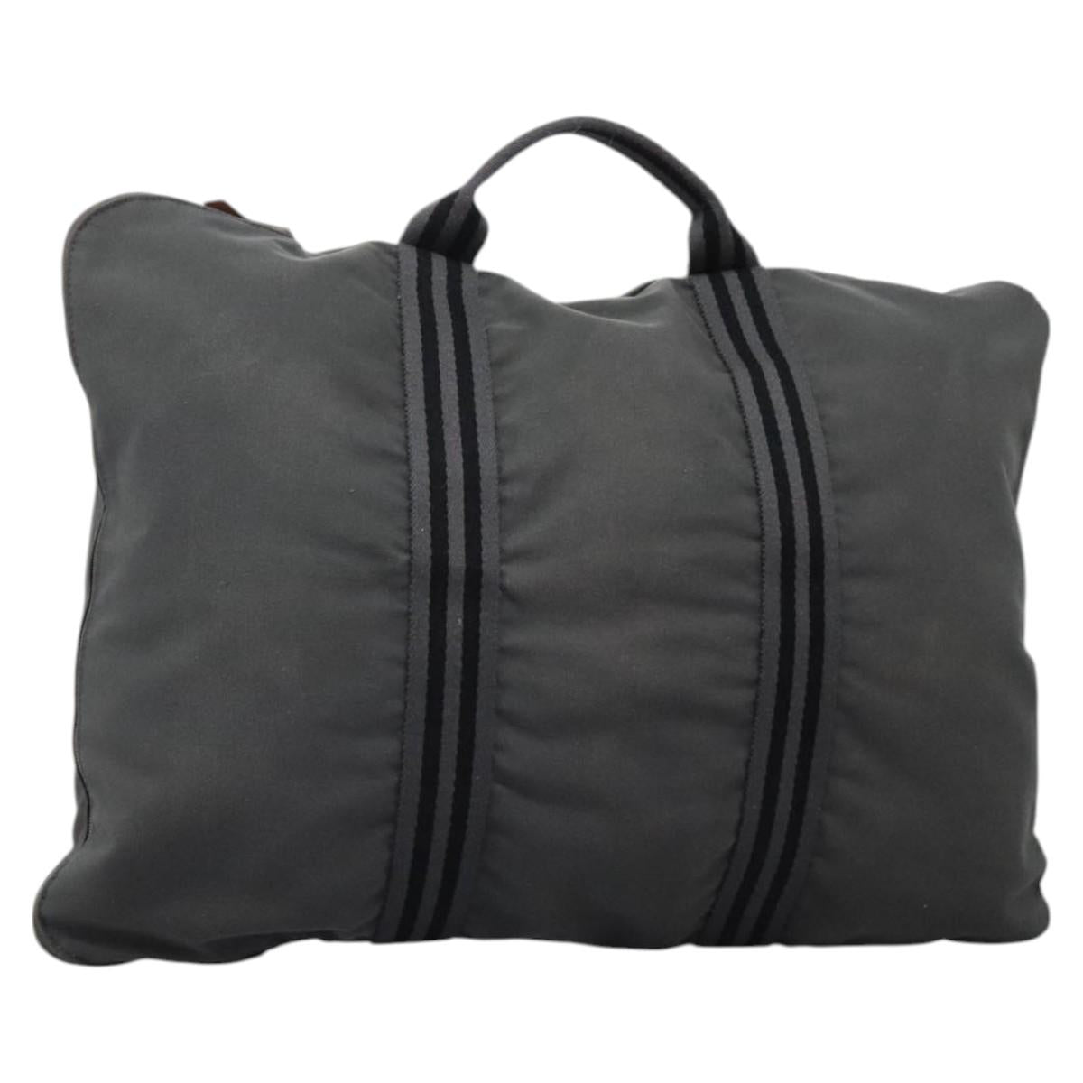 HERMES Fourre Tout Porte Documents Business Bag Canvas Gray Silver Auth 124325