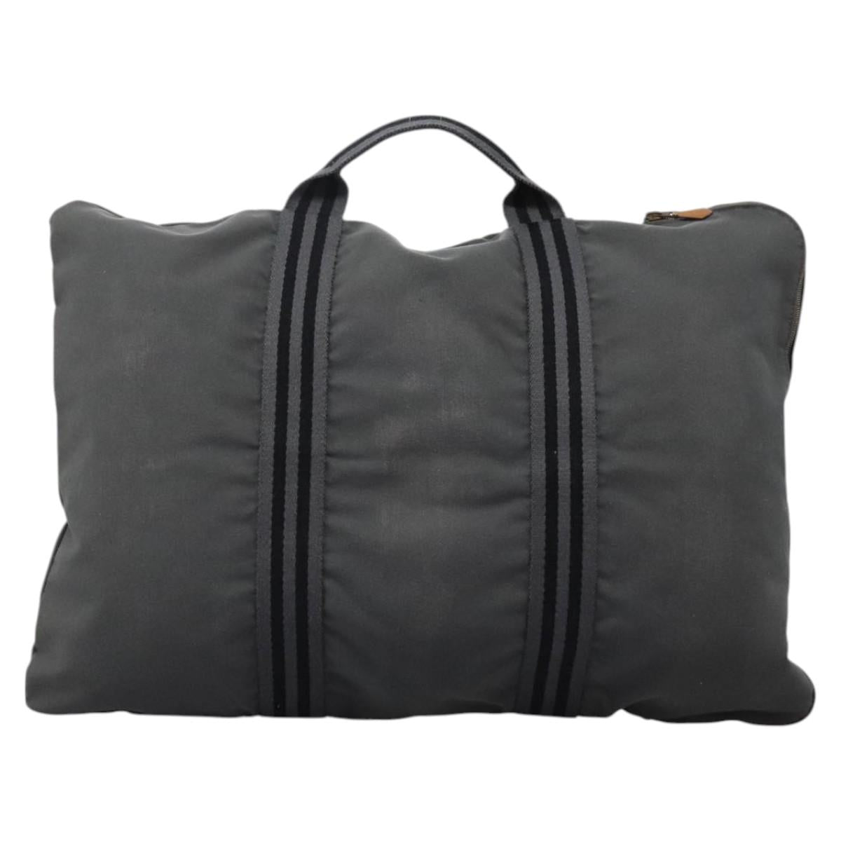 HERMES Fourre Tout Porte Documents Business Bag Canvas Gray Silver Auth 124325