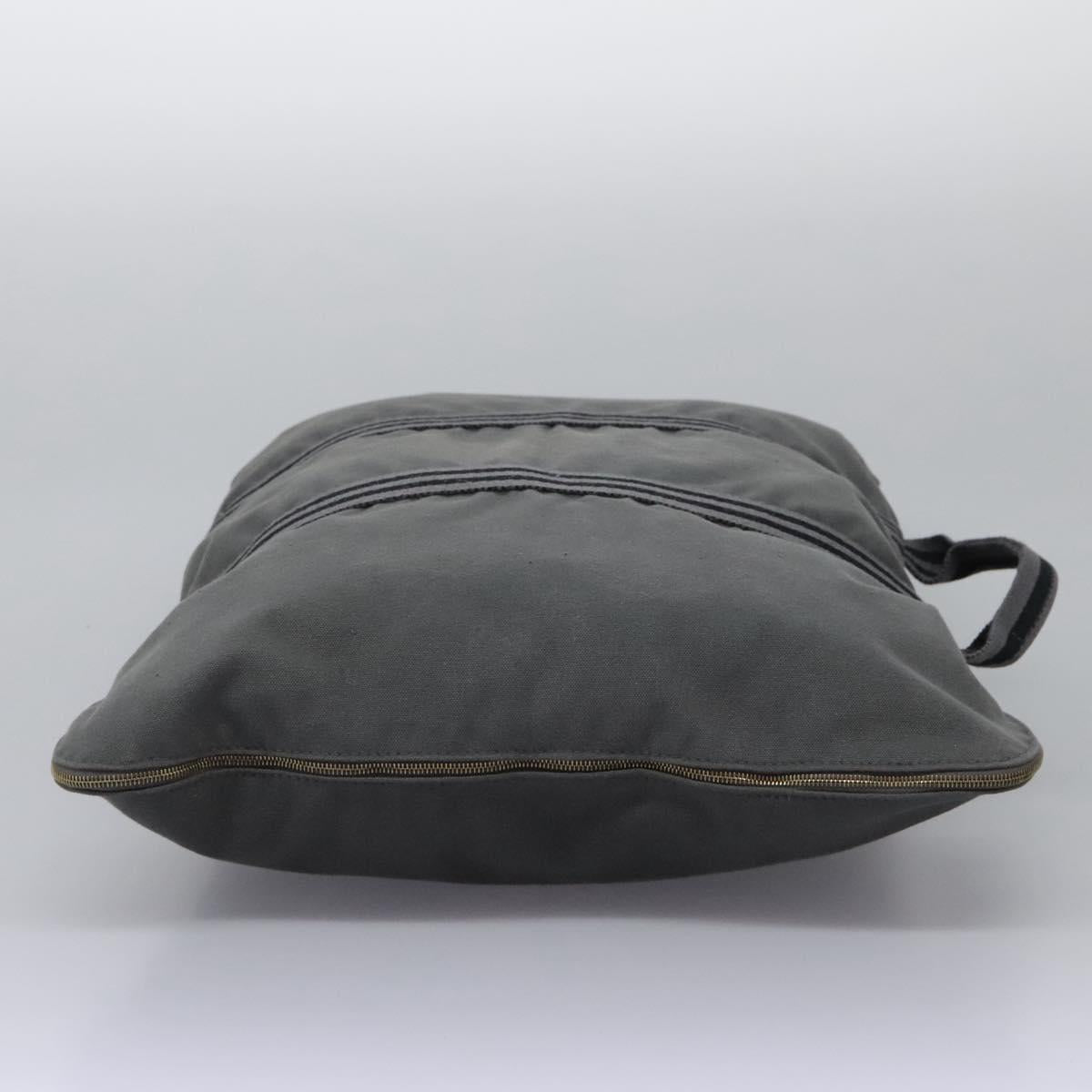 HERMES Fourre Tout Porte Documents Business Bag Canvas Gray Silver Auth 124325