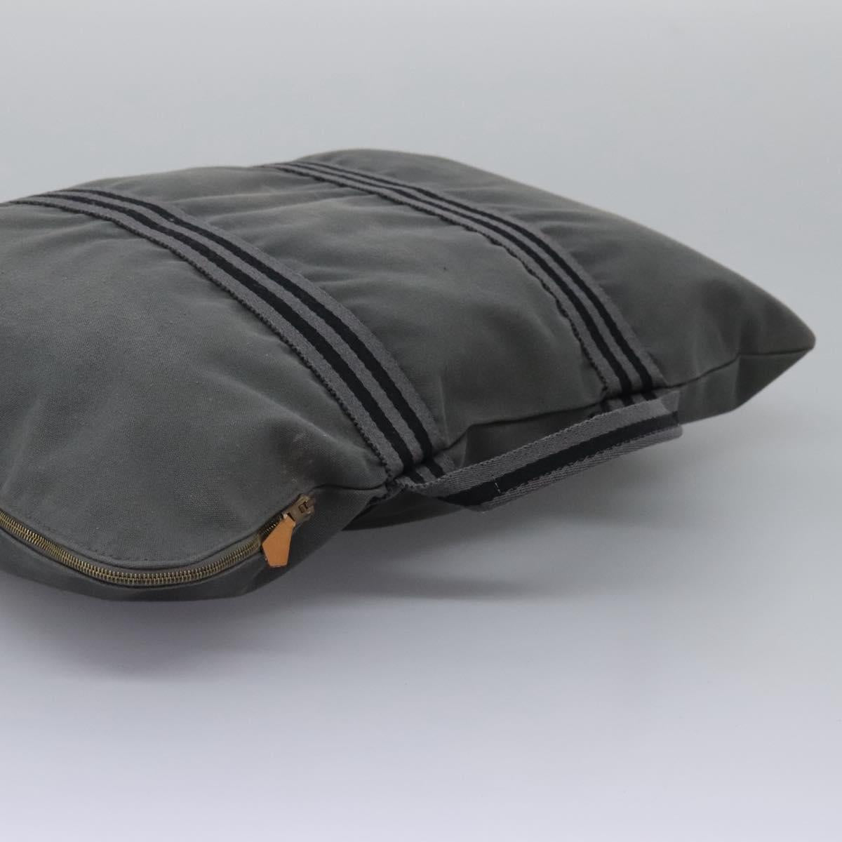 HERMES Fourre Tout Porte Documents Business Bag Canvas Gray Silver Auth 124325