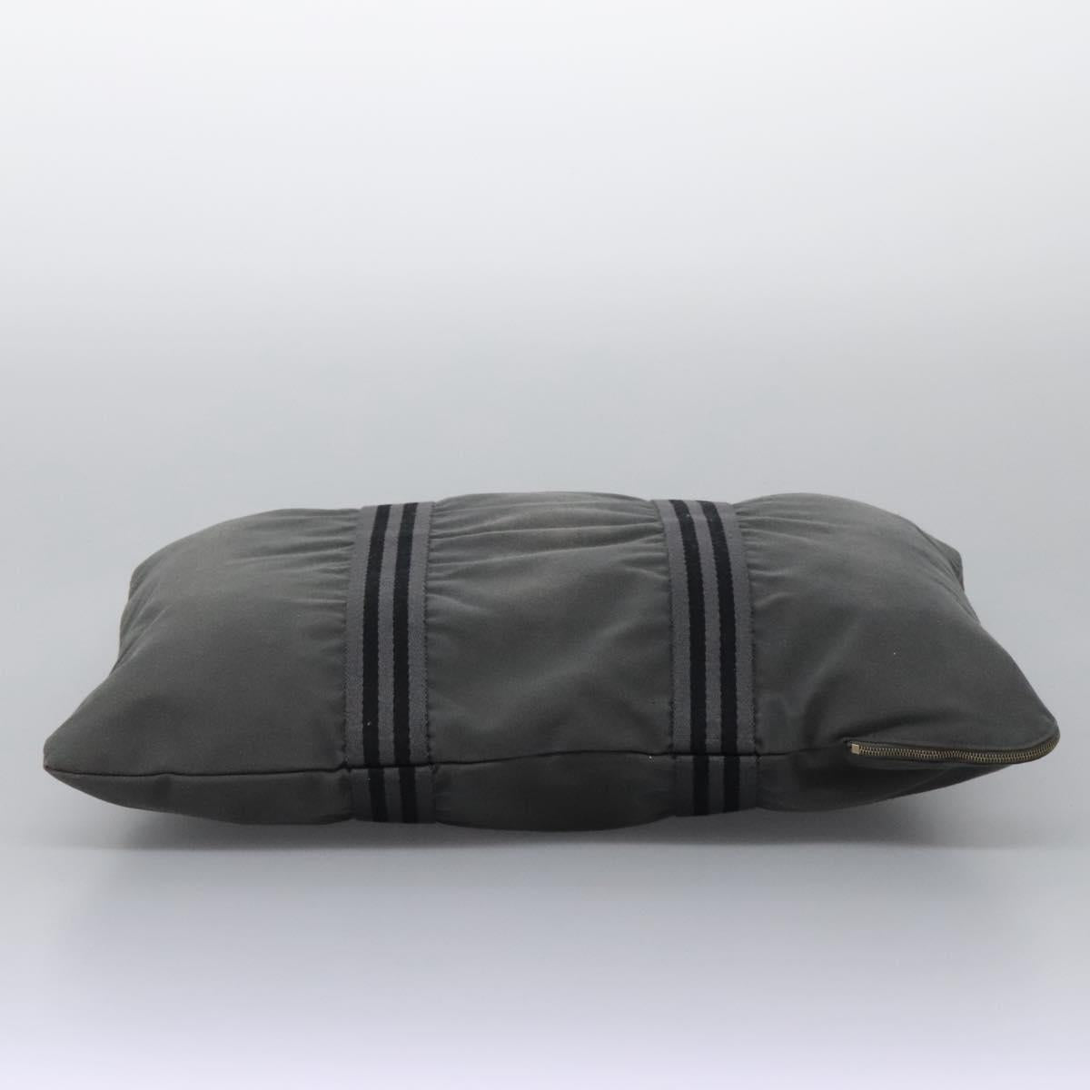 HERMES Fourre Tout Porte Documents Business Bag Canvas Gray Silver Auth 124325