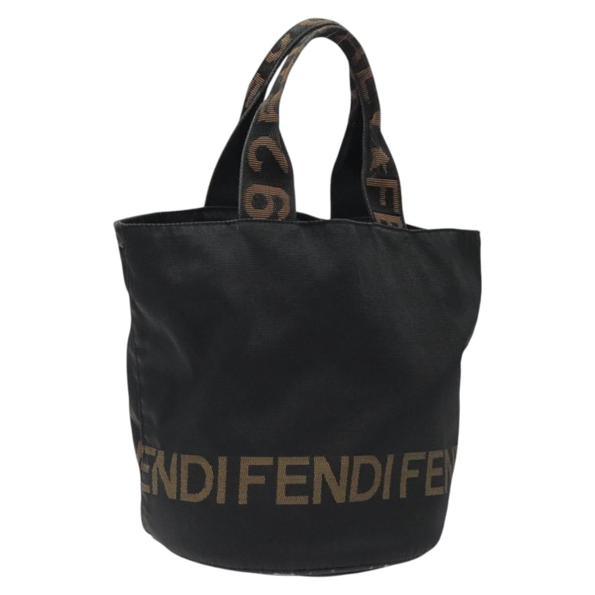 FENDI Hand Bag Canvas Black gold Auth 124349