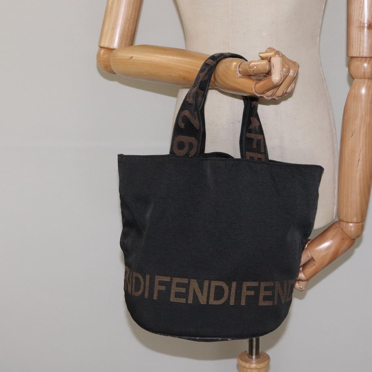 FENDI Hand Bag Canvas Black gold Auth 124349