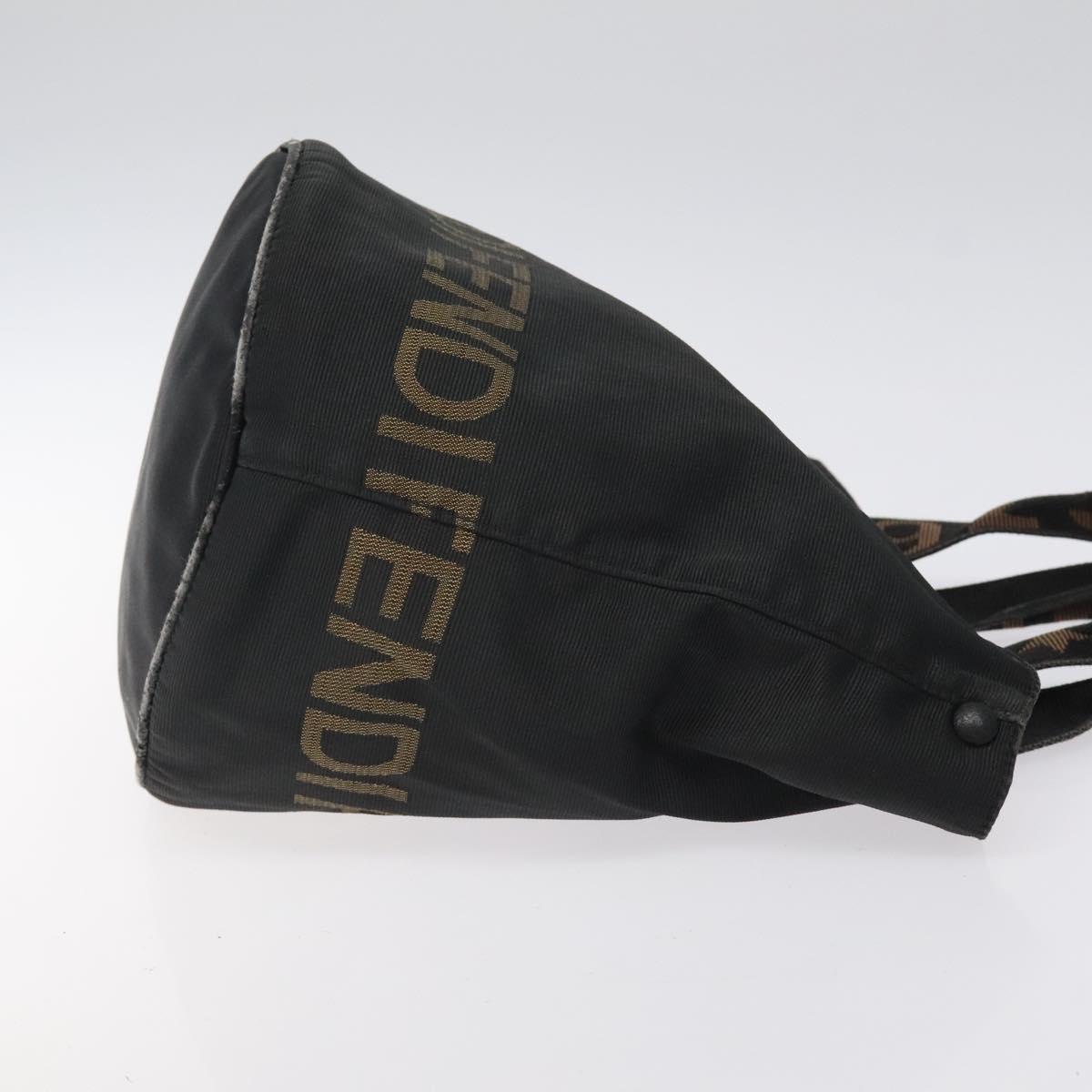 FENDI Hand Bag Canvas Black gold Auth 124349