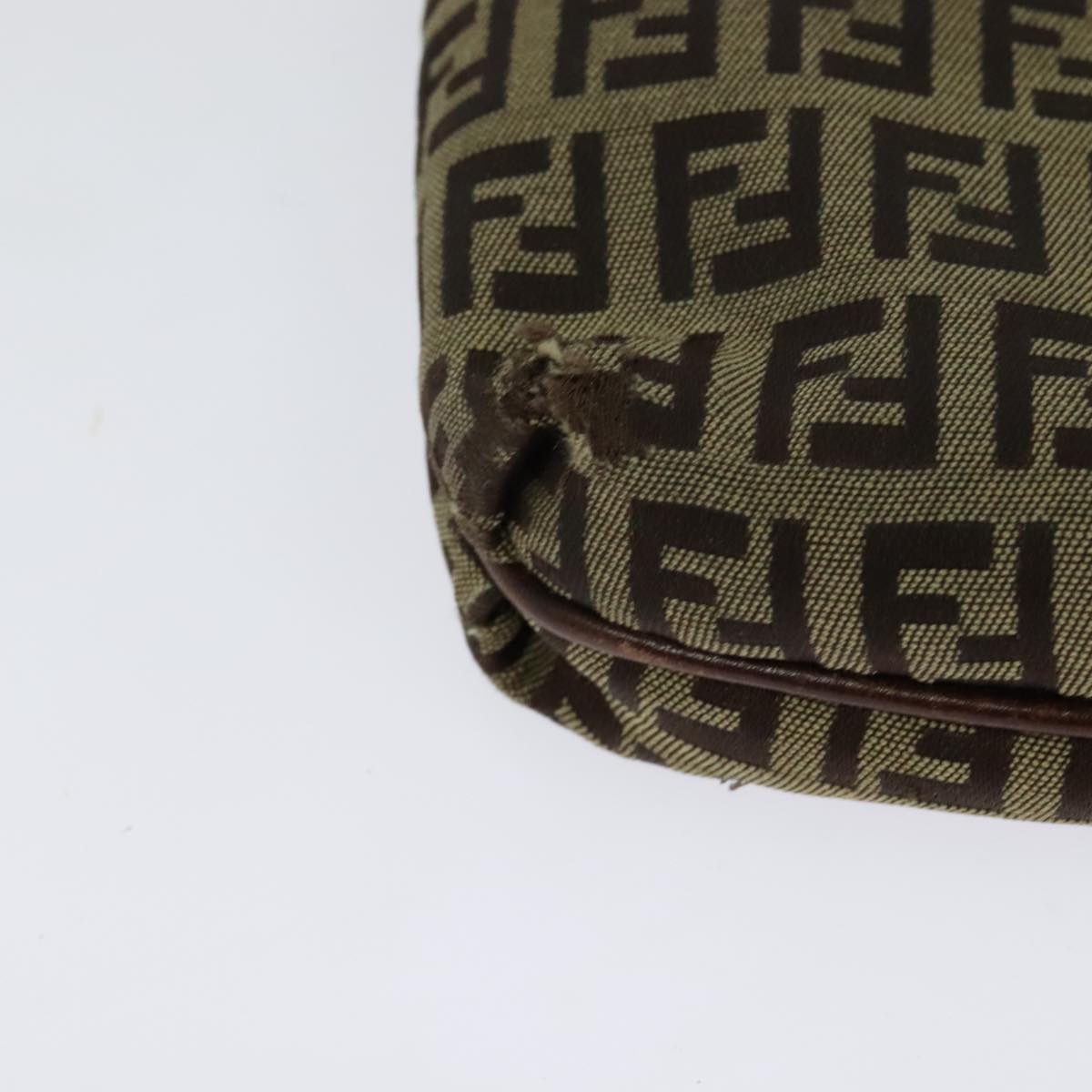 FENDI Zucchino Canvas Shoulder Bag Brown Gold Auth 124351