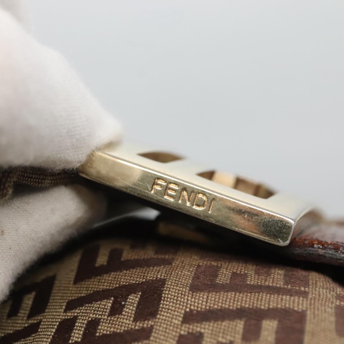 FENDI Zucchino Canvas Shoulder Bag Brown Gold Auth 124351