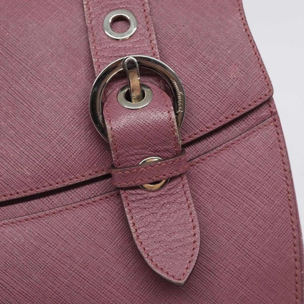 Salvatore Ferragamo Gancini Hand Bag Leather Pink Silver Auth 124355