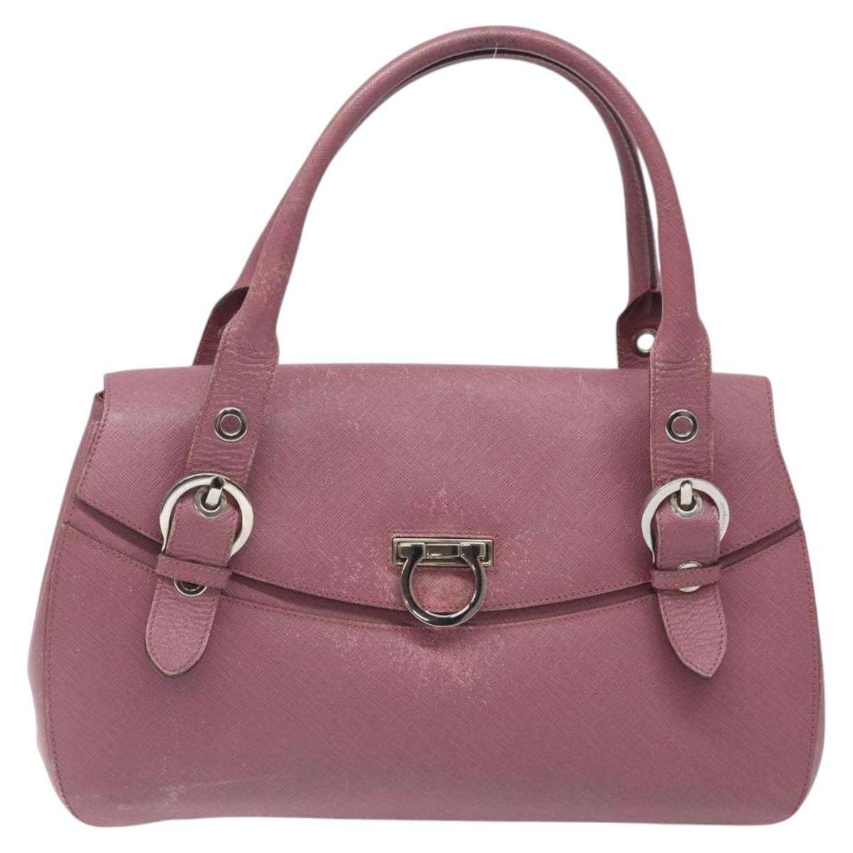 Salvatore Ferragamo Gancini Hand Bag Leather Pink Silver Auth 124355