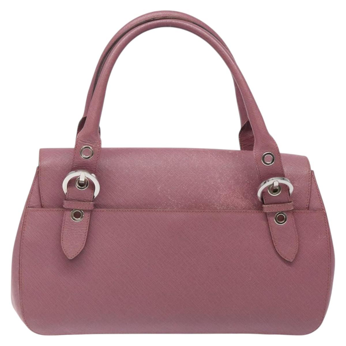 Salvatore Ferragamo Gancini Hand Bag Leather Pink Silver Auth 124355