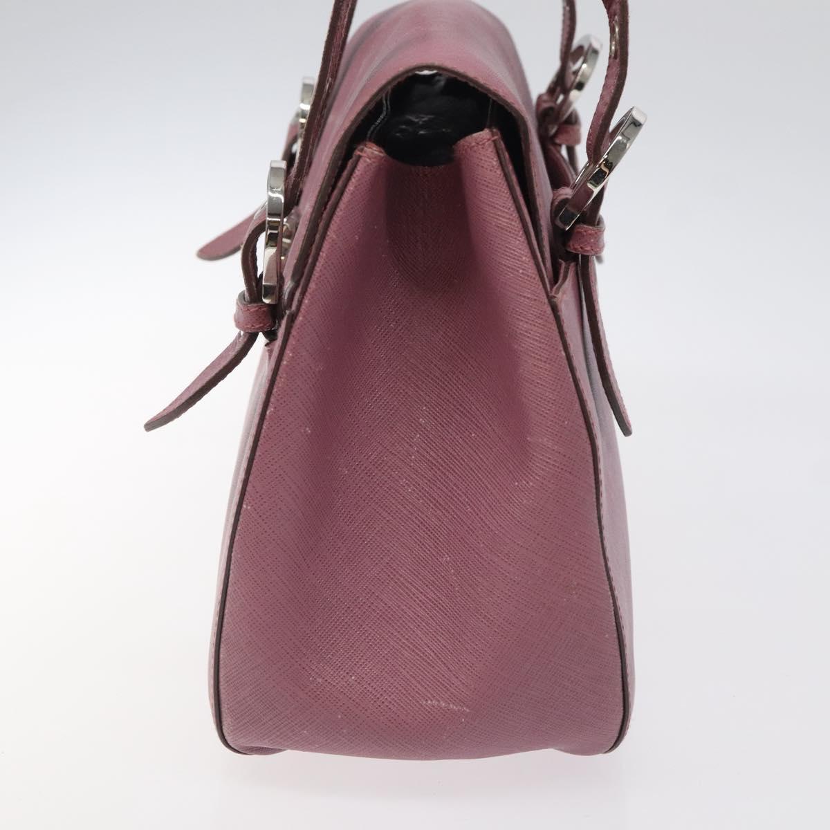 Salvatore Ferragamo Gancini Hand Bag Leather Pink Silver Auth 124355