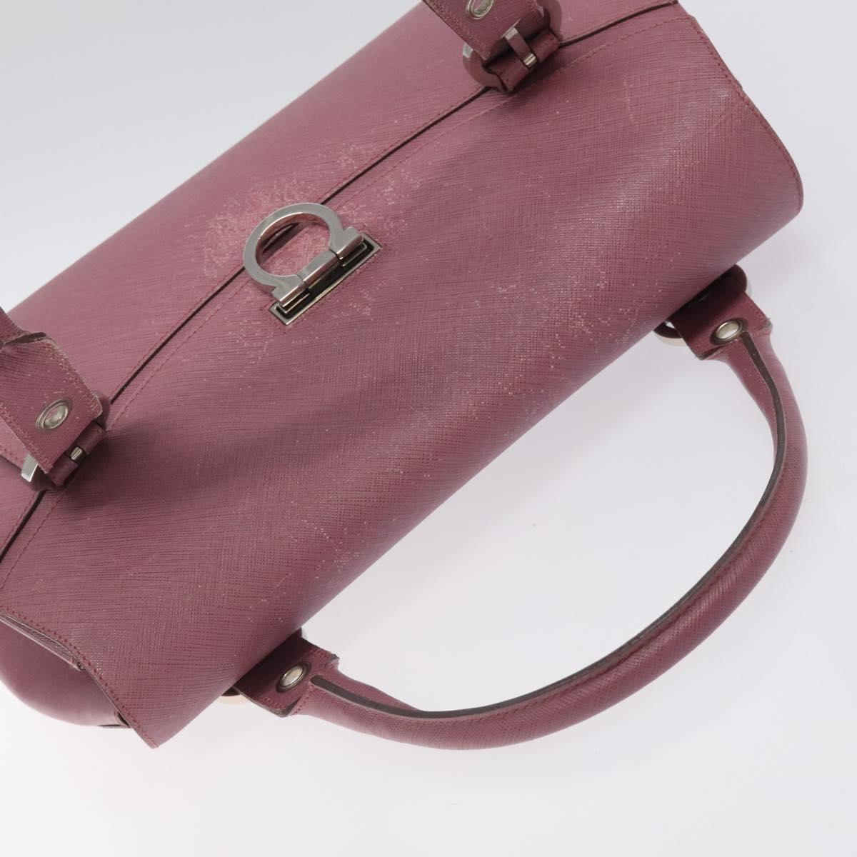 Salvatore Ferragamo Gancini Hand Bag Leather Pink Silver Auth 124355