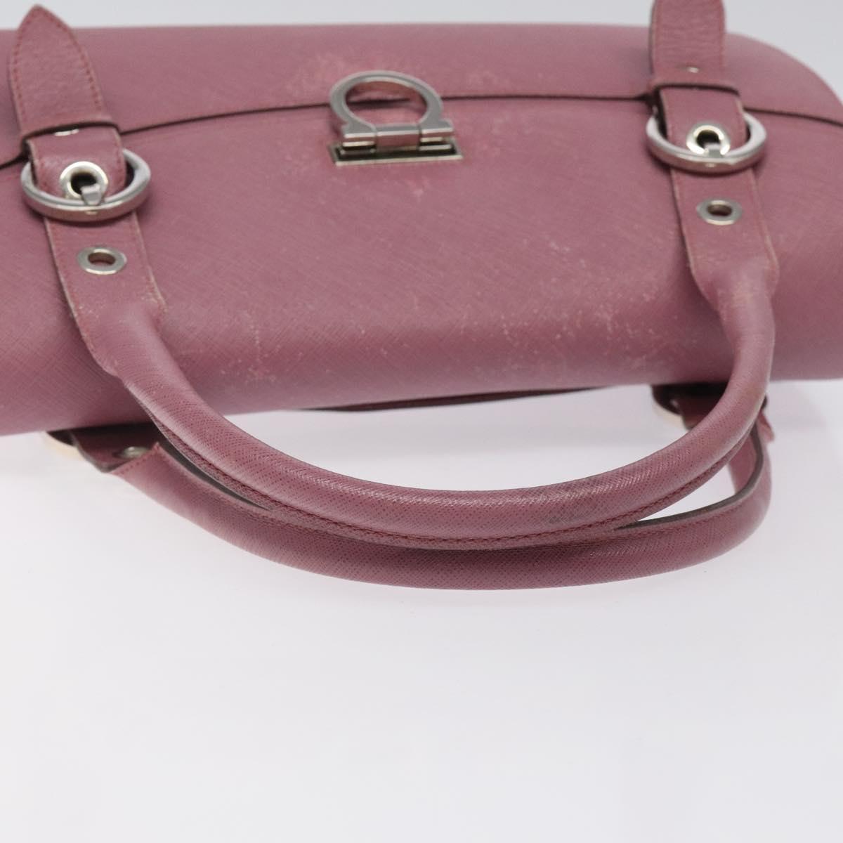 Salvatore Ferragamo Gancini Hand Bag Leather Pink Silver Auth 124355