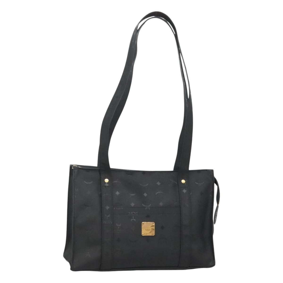 MCM Vicetos Logogram Shoulder Bag PVC Black Gold Auth 124358