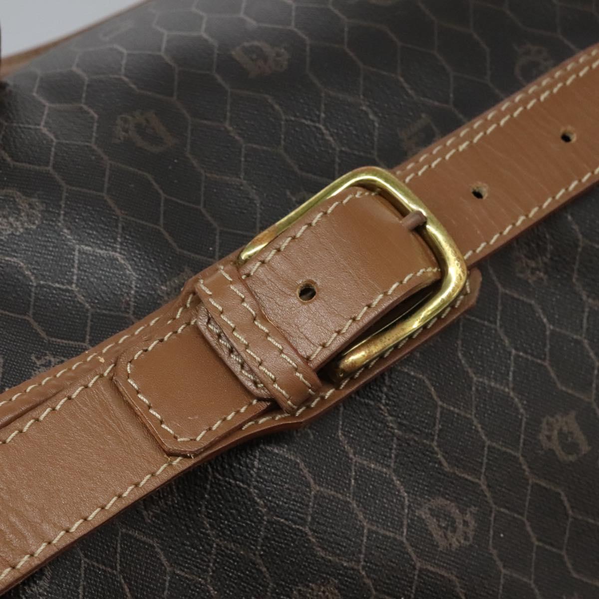 Christian Dior Honeycomb Canvas Boston Bag PVC Black Brown gold Auth 124363