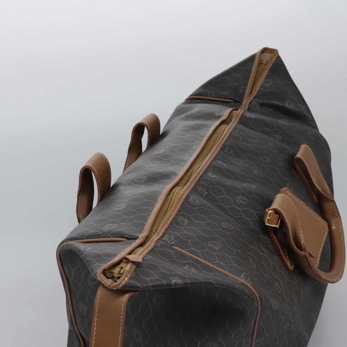 Christian Dior Honeycomb Canvas Boston Bag PVC Black Brown gold Auth 124363