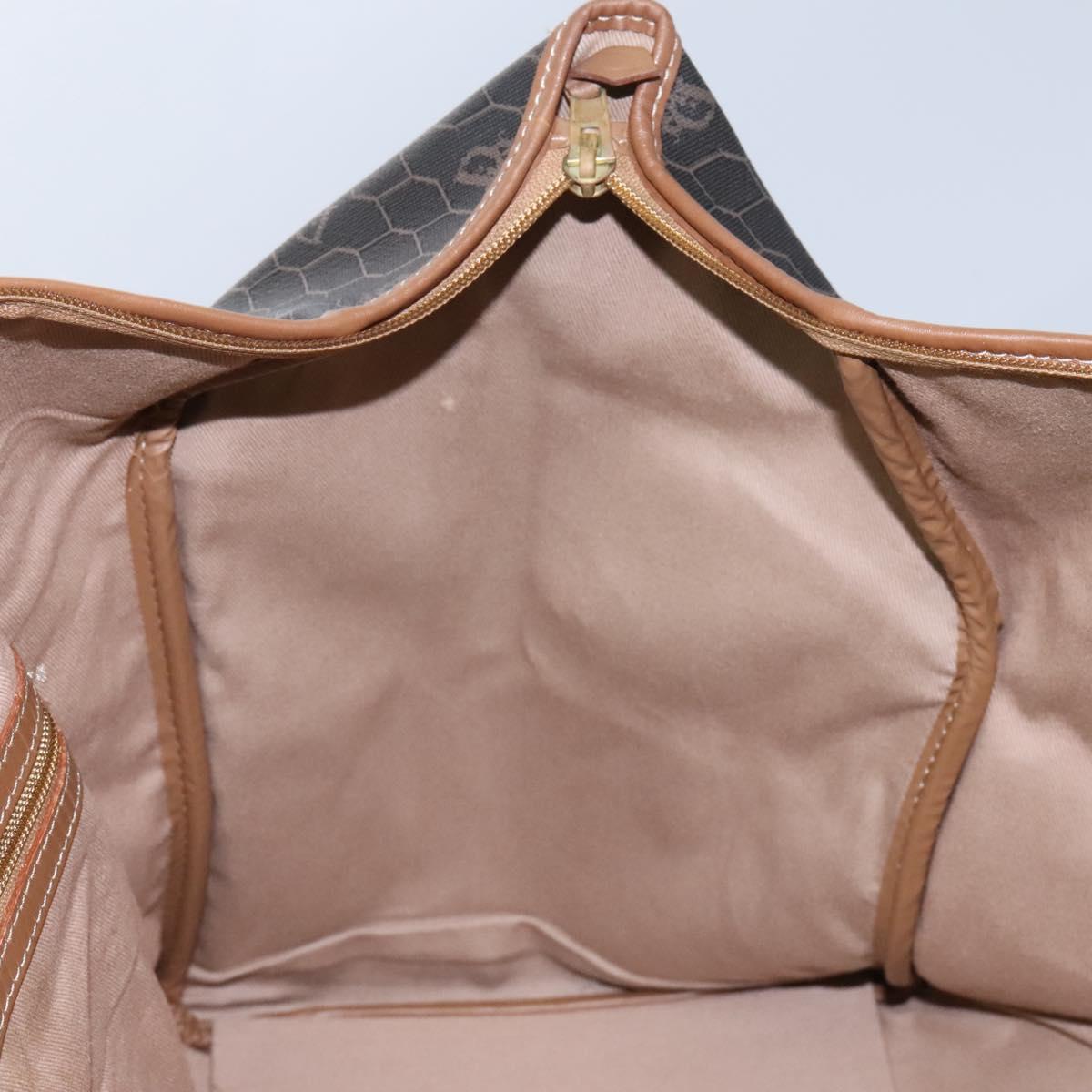 Christian Dior Honeycomb Canvas Boston Bag PVC Black Brown gold Auth 124363