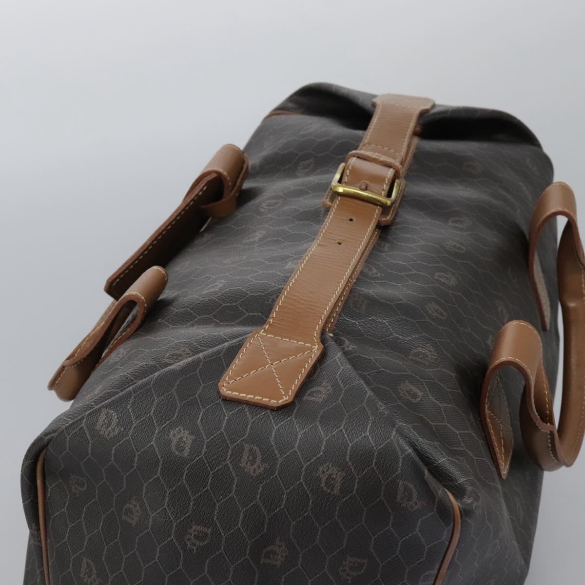 Christian Dior Honeycomb Canvas Boston Bag PVC Black Brown gold Auth 124363